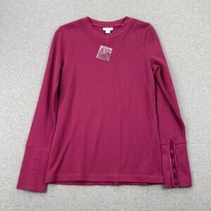 Sundance Long Sleeve Thermal Top Womens M Pink Waffle Knit Velvet Trim Cuffs
